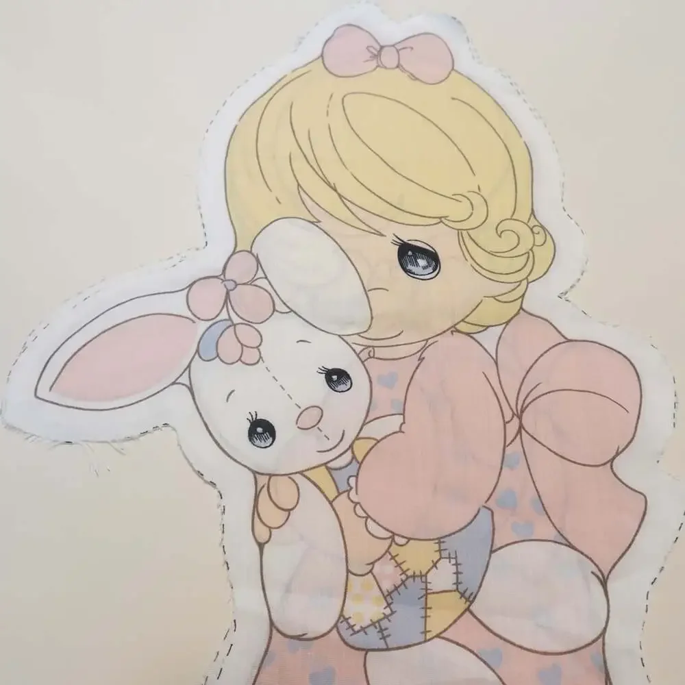 VTG 1985 Precious Moments Girl with Bunny Cut and Sew Pillow Doll Fabric Panel